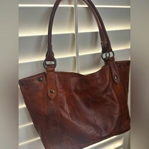 Frye Melissa Leather Large Shoulder Shopper Tote Bag Cognac $358